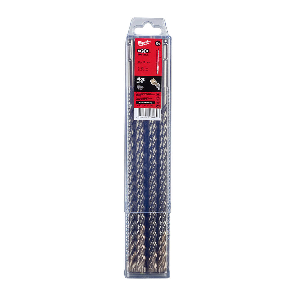 12. 0x260 mm Sds-Plus Mx4 Serisi 4 Elmaslı Matkap Ucu - 10'lu - 1