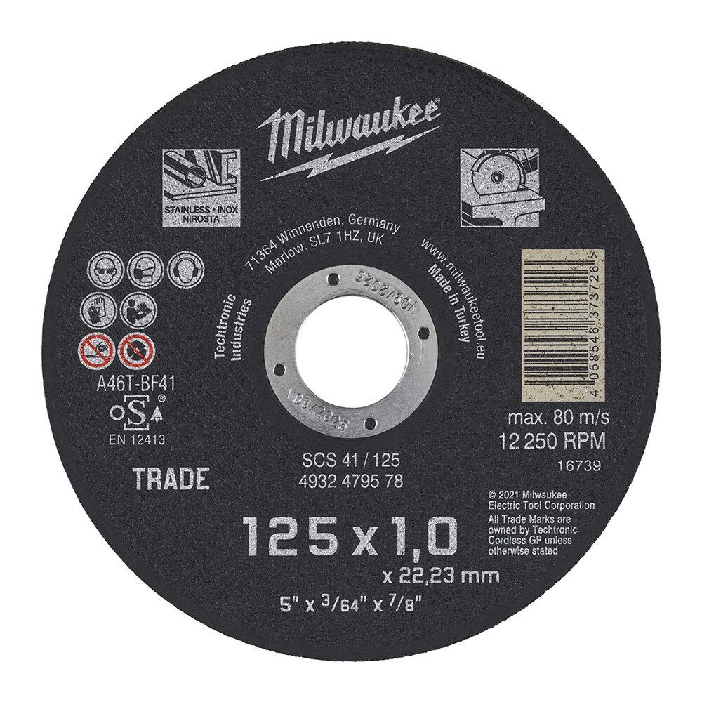 SCS41 125 x 1.0 mm Inox Taş Metal Kesme Taşı - MILWAUKEE